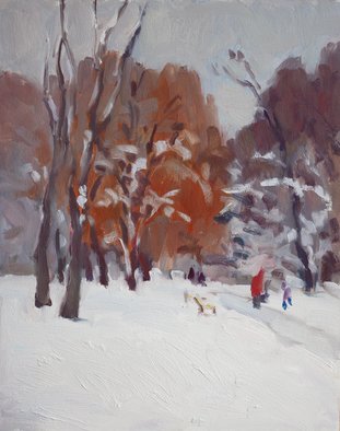Lena Kurovska: 'Winter in Park', 2014 Oil Painting, Landscape.  landscape, oil painting on canvas, winter, park, plein air ...