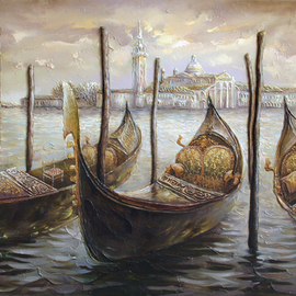 Viktoria Lapteva: 'Gondolas In SAN MARCO', 2015 Oil Painting, Architecture. Artist Description:  Venice, gondolas, Venetian canals ...