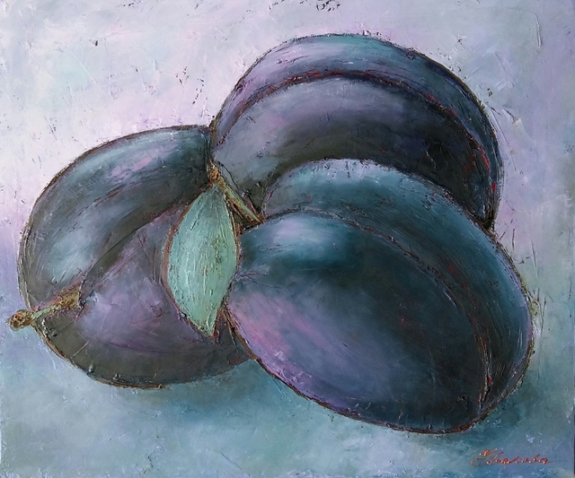 Larysa Uvarova  'Lilac Still Life With Plums', created in 2015, Original Painting Acrylic.