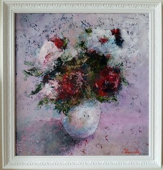 Larysa Uvarova: 'roses', 2015 Oil Painting, Still Life. Original oil on canvas painting was done with high- quality paints and palette knife will be great for the modren interiors. Ready to hang. ...