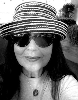 Luise Andersen: 'Back from Morning Walk II', 2011 Black and White Photograph, Portrait.  Getting warm in Southern California. . since is couple of Miles walk, sun burns on hair/ head. . so throw this one on or other hat. . sunglasses. . bunch of sunscreen. . always red lipstick. . and still' fry' . . gheesh. . . . converted from color to black and white/ grey. . will upload colored ones another time. .. ++_ ...