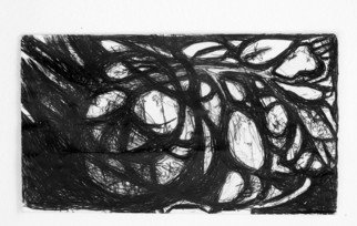 Luise Andersen: 'Miniature ArtDoodle I', 2011 Pen Drawing, Abstract.  . . in waiting room. . and had these small 3 x 4 inches envelopws with me. . took my ball point pen. . and started drawing a beautiful tree. . with rocks. . etc. etc. . real nice. . guess. . waiting was longer. . the image changed into this 'under the pen' . . upload for the' record' . . kind of like...