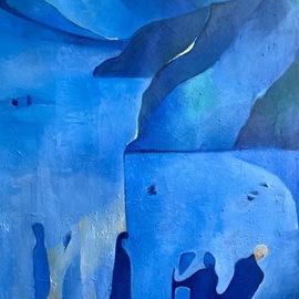 Luise Andersen: 'detail of back to my blue 1', 2019 Oil Painting, Fantasy. Artist Description: October 29,2019- . . since camera did not catch the closest to original colors taking the whole picture. . i took details of this work which show close to original hues. carried the for me larger painting - i am a short person and canvas is 36 inches wide. . towards terrace  ...