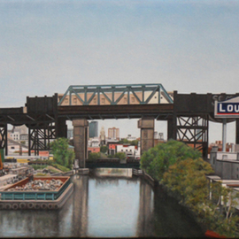 Laura Shechter: 'Barge on the Gowanus', 2010 Oil Painting, Cityscape. Artist Description:  Industrial, Gowanus Canal Brooklyn, barge   ...