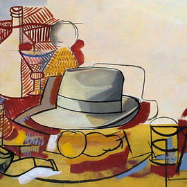 Jose Luis Lazaro Ferre: 'Ochre Still Life with Hat', 2003 Oil Painting, Still Life. 