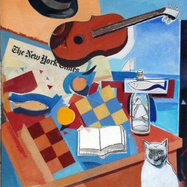 Jose Luis Lazaro Ferre: 'Still Life with The New York Times', 2002 Oil Painting, Still Life. 