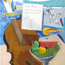 Jose Luis Lazaro Ferre: 'Volin with Music', 2002 Oil Painting, Figurative. 