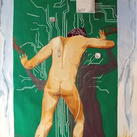 Lazaro Hurtado: 'WTF wtf', 2013 Acrylic Painting, nudes. Artist Description: Illustrated thoughtsOriginal painting by Lazaro Hurtado.  Processing 3 business days.  Sent rolled in a tube with certificate of authenticityhumour, comedy, sarcastic, conceptual, surrealism, expressionism...