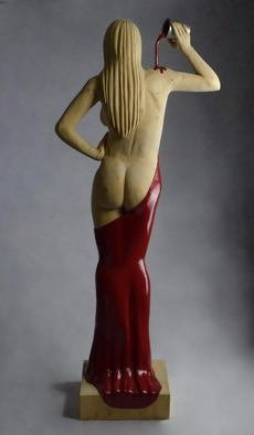 Lee Forester: 'lady in red', 2020 Wood Sculpture, Nudes. I started work on this sculpture at the beginning of the Spanish Covid- 19 lockdown, in March 2020. I never expected that we d still be under restrictions 9 months later, when I finished it in December 2020.Based on a local Spanish model who posed in my studio, this ...