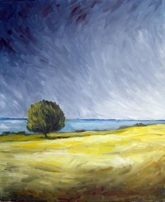 Leif Mrdh: 'Lonely tree on a windy day', 2010 Oil Painting, Landscape.  Oil on canvas ...