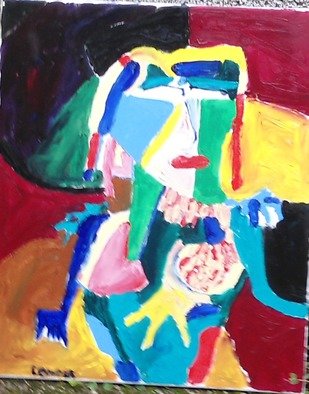 Jean Yves Lemeur: 'grenn woman', 2014 Oil Painting, Abstract.    art brut abstract portrait  ...
