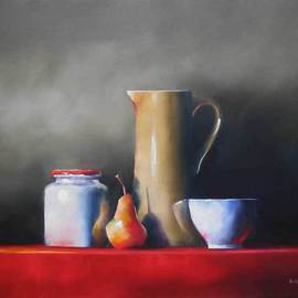 Daniele Lemieux: 'Quotidian', 2007 Oil Painting, Still Life. Artist Description: This captivating still life work is attractively framed in a 2- inch black wood floating frame, which will look great in any setting. ...