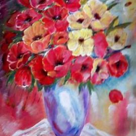 Larsen Lena: 'Poppies', 2008 Acrylic Painting, Still Life. Artist Description:  Acrylic painting on canvas stretched on wood,  framed. ...