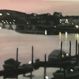 Patricia Leone: 'evening in thunderbolt', 2019 Oil Painting, Landscape. Artist Description: Sunrise on Wilmington River along the intercostal waterway in the fishing village of Thunderbolt, Georgia...