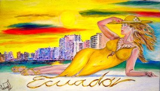 Edward  Lighthouse: 'lady in yellow', 2017 Oil Painting, Holidays. 