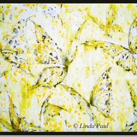 Linda Paul: 'yellow butterflies', 2018 Ink Painting, Abstract Landscape. Artist Description: Yellow Butterflies Original acrylic and india ink painting on canvas framed in black frameframed size:  49. 5  x 37. 5  x 2  deep colors yelloe grey and black...
