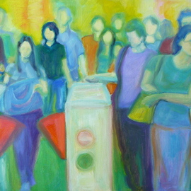 Lisa Reinke: 'Singapore MRT', 2009 Oil Painting, Figurative. Artist Description:  Part of the 20/ 20 series.  This time, I ended up at the MRT soon after a train stopped and the passengers flooded through the turnstiles.  This is a daily part of living in Singapore for me.  We don't have a car, so I use the MRT ...