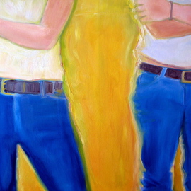 Lisa Reinke: 'Stance', 2007 Oil Painting, Figurative. Artist Description:  Ah, the welcoming stance of two young girls. My husband has already nicknamed it Diss Stance. Of course, he is looking at it from his memories of that age, and I from mine - at an age where gender relations are being sorted out ad nauseam. ...
