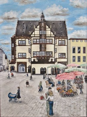 Lisa Parmeter: 'Schweinfurt Embrace', 2007 Oil Painting, Military.  Schweinfurt, Germany, Markplatz. ...