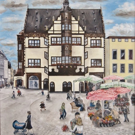Lisa Parmeter: 'Schweinfurt Embrace', 2007 Oil Painting, Military. Artist Description:  Schweinfurt, Germany, Markplatz. ...