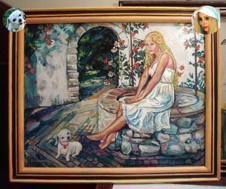 Vranceanu Aurelian: 'The lady at the well ', 2014 Oil Painting, Romance.  The lady at the well - oil on canvas impresionism romantic- 62x52cmm - - - - for info - tel +40764800326 or +40724633073 mail radu_ aurel2004@ yahoo. com    ...
