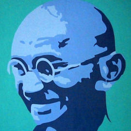 Asbjorn Lonvig: 'gandhi', 2000 Acrylic Painting, Portrait. Artist Description: By Morten Lonvig, my eldest son.My role in this is being a consultant and being proud.By means of the newest technologyand ancient portrait art using computer, paintbrush and acrylic on canvasMorten has developed his own very unique style in portrait painting.       As an assignment ...