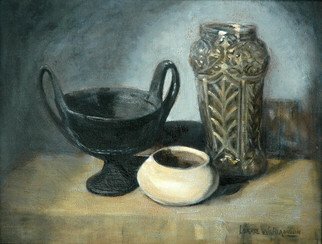 Lorrie Williamson: 'Relics from the Past', 2008 Oil Painting, Still Life.  A Still Life painting of objects made from earth products; iron, glass, and clay. Oil glazed and rubbed to give the effect of an antique painting. ...