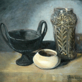 Lorrie Williamson: 'Relics from the Past', 2008 Oil Painting, Still Life. Artist Description:  A Still Life painting of objects made from earth products; iron, glass, and clay. Oil glazed and rubbed to give the effect of an antique painting. ...