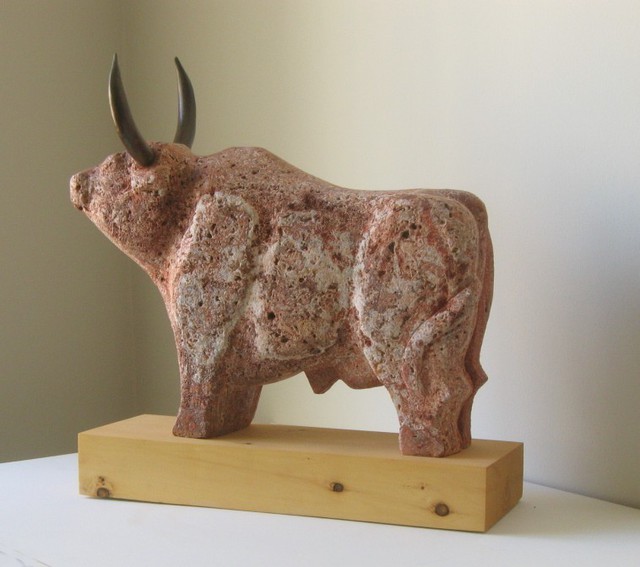Lou Lalli  'Red Bull I', created in 2008, Original Sculpture Stone.