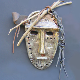Louise Parenteau: 'KEBEK', 2014 Ceramic Sculpture, Mask. Artist Description:  Ceramic ( raku) , qood, leather, found objects.    ...