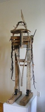 Louise Parenteau: 'SITTING BULL', 2010 Mixed Media Sculpture, Ethnic.  Scrap material: Wood, metal, leather, found objects.     ...