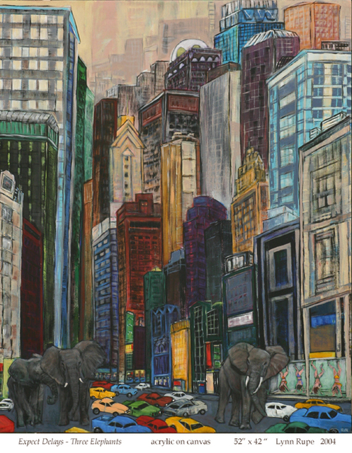 Lynn Rupe  'EXPECT DELAYS   ELEPHANTS', created in 2004, Original Painting Acrylic.