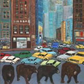 Lynn Rupe: 'Expect Delays for Bears', 2005 Acrylic Painting, Animals. Artist Description: animals in city...