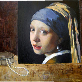 Lubov Meshulam Lemkovitch: 'Still iife with Vermeer', 2009 Oil Painting, Still Life. 