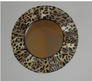 Evelyne Parguel: 'Round mirror with calfskin imitation leopard', 2014 Leather, Home.  beautiful round mirror made of scrapes genuine calfskin imitation leopard diameter 50 cm                    ...