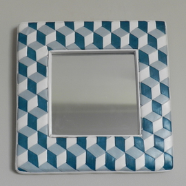 Evelyne Parguel Artwork checkered mirror trompe l oeil, 2016 Leather, Home