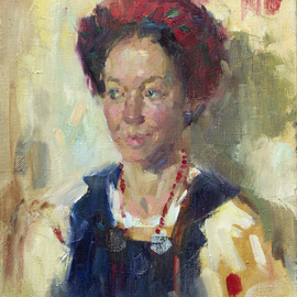 Olexiy Luchnikov: 'smile', 2015 Oil Painting, Portrait. Artist Description:  Woman dressed in national ukrainian costume. A fast emotional work. ...
