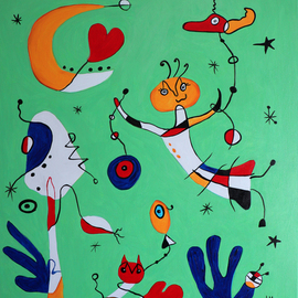 Ludmilla Wingelmaier: 'when the moon shines', 2022 Acrylic Painting, Abstract Figurative. Artist Description: Abstract composition with fantasy world shows wonderful figures and objects.       The painting can be hung up. For shipping, the painting is packed in a cardboard box, the certificate of authenticity is included. ...