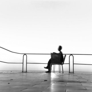 Bernhard Luettmer: 'Selfe Portrait', 1987 Black and White Photograph, Portrait.  One second Self- portrait on a terrace sea at the Mediterranean. ...