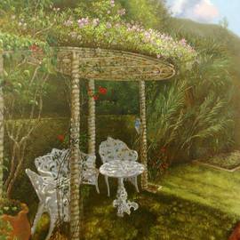Luiz Henrique Azevedo: 'A nook with an arbor in Itaipava', 2013 Oil Painting, Interior. Artist Description: A lyrical way to see the arbor and their flowers arising in the spring. ...