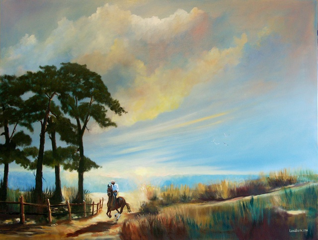 Artist Tom Lund-Lack. 'Evening Ride' Artwork Image, Created in 2010, Original Painting Ink. #art #artist