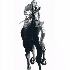 Tom Lund-lack: 'Jockey study No 1', 2012 Ink Painting, Equine. Artist Description:  One of a series of ten studies exploring the movement of horses. The freedom that is sometimes expressed in the study reflects the loose brush and pen strokes used to create the piece. All these studies are in Indian ink on paper and are signed and dated. They ...