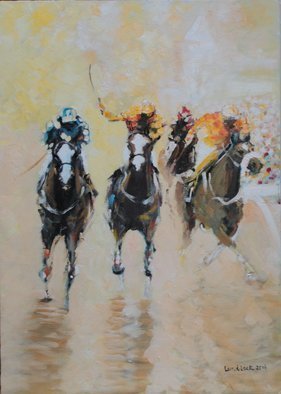 Tom Lund-lack: 'Racing Colours 3', 2016 Oil Painting, Equine.  Contemporary racing painting painting was using thicj applications of oil paint to bring out the drama, colours and excitiment of racing.  ...