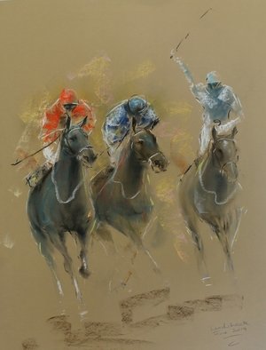 Tom Lund-lack: 'energy 28', 2019 Pastel, Equine. Pastel on Mi- Teinte Touch paper.  a snap shot of the colour and movement of horse racing. ...