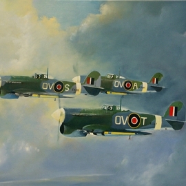 Tom Lund-lack: 'typhoons 1944', 2008 Oil Painting, Aviation. Artist Description: Commissioned piece from 2008 which I never published.  The work was to be given to a former RAF pilot who had flown one of the aircraft in the picture.  Now available as a print through POD via this web site.  Introduced in mid- 1941 it was plagued with ...