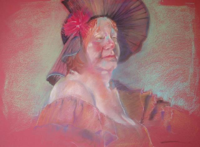 Artist Lucille Rella. 'Beautifuly Hat' Artwork Image, Created in 2005, Original Drawing Pastel. #art #artist