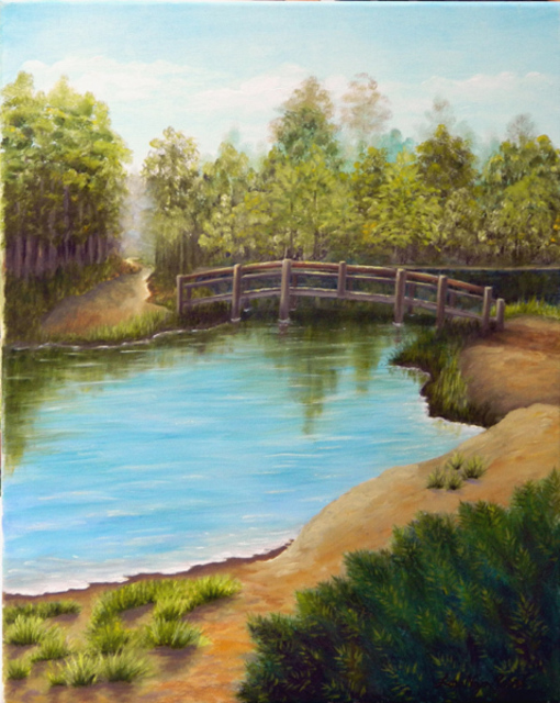 Artist Lora Vannoord. 'Bridge Over Lake' Artwork Image, Created in 2011, Original Painting Oil. #art #artist