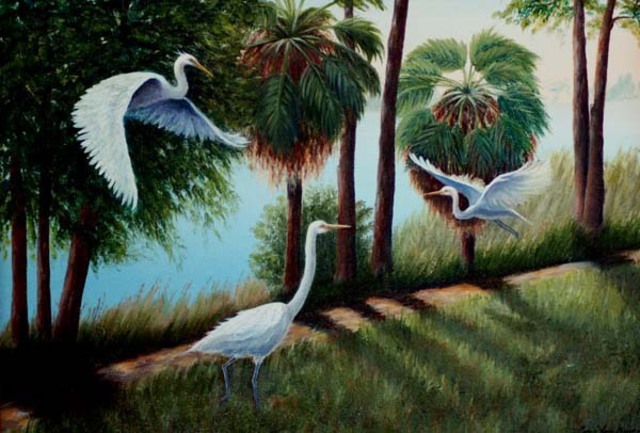 Lora Vannoord  'Egrets', created in 2010, Original Painting Other.