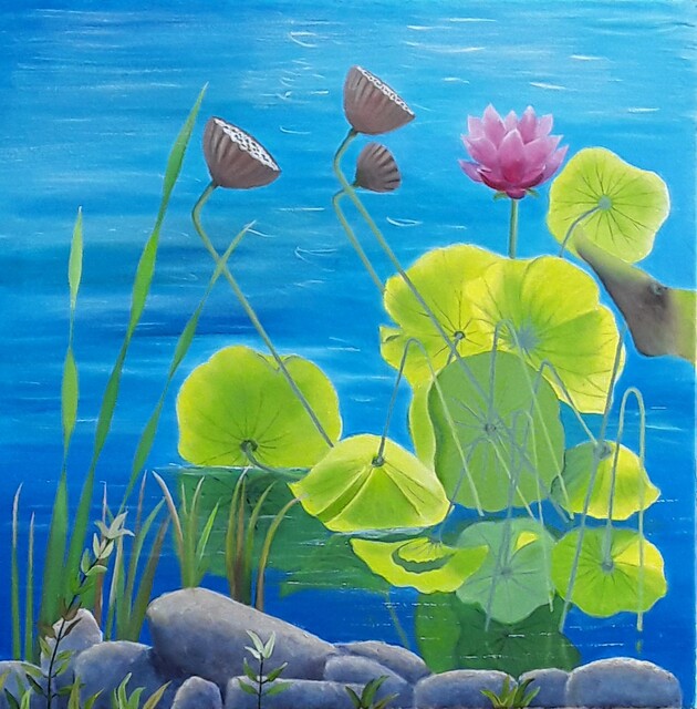 Artist Lora Vannoord. 'Lotus Plants' Artwork Image, Created in 2023, Original Painting Oil. #art #artist