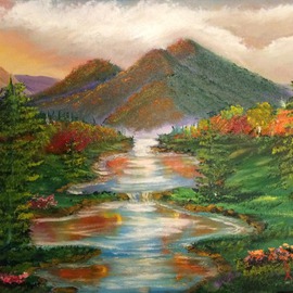 Colorful Mountain Stream Landscape By Leonard Parker